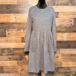 Good Luck Gem Women's Gray Sweater Dress Log Sleeve Large L AB 773